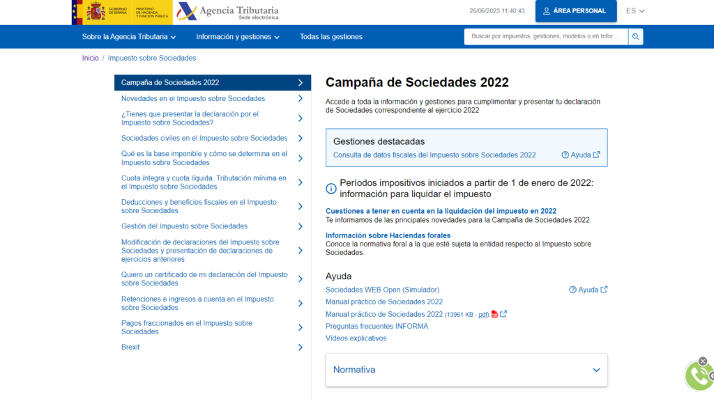 Disponibles los datos fiscales del Impuesto sobre Sociedades del ejercicio 2022