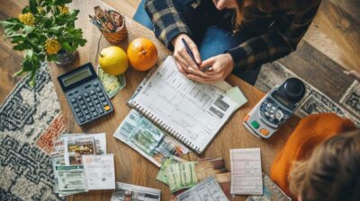 Profesional revisando facturas y documentos fiscales antes de presentar el Modelo 130